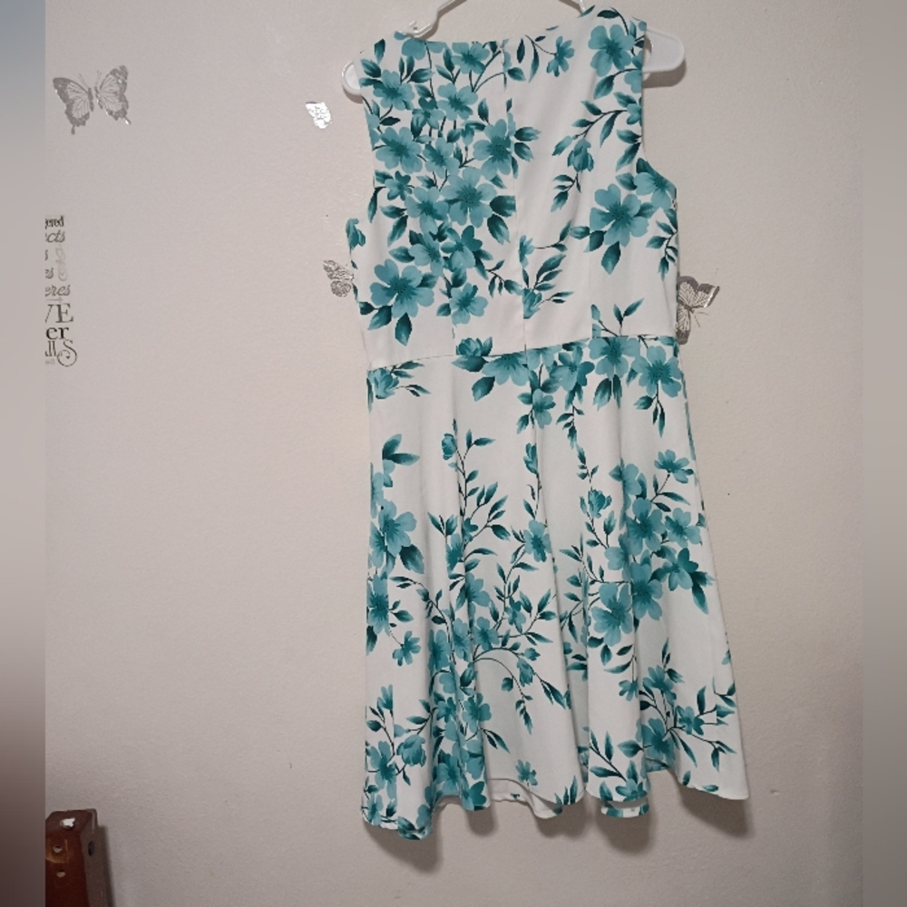 Women's White Dress with Teal Floral Print